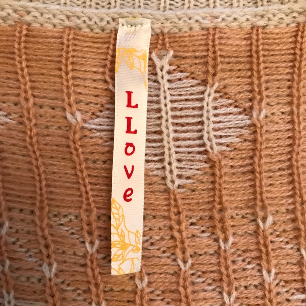 LLove Long Cardigan Sweater Womens Size Medium Large Beige Peach Open Front Knit - Picture 8 of 12